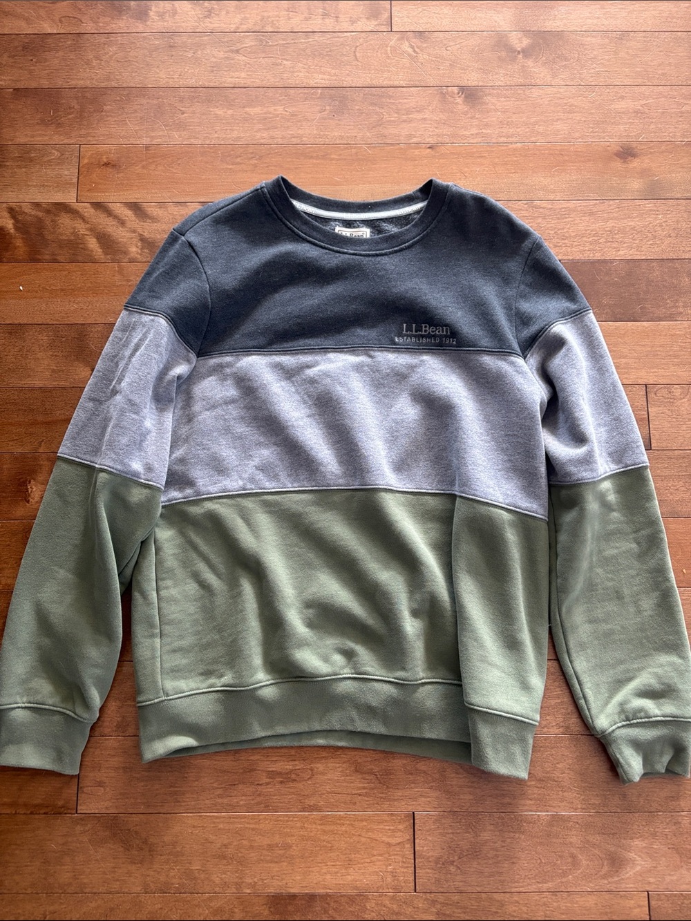 L.L. Bean Men’s Colorblock Crewneck Sweatshirt - Charcoal/Gray/Olive Green